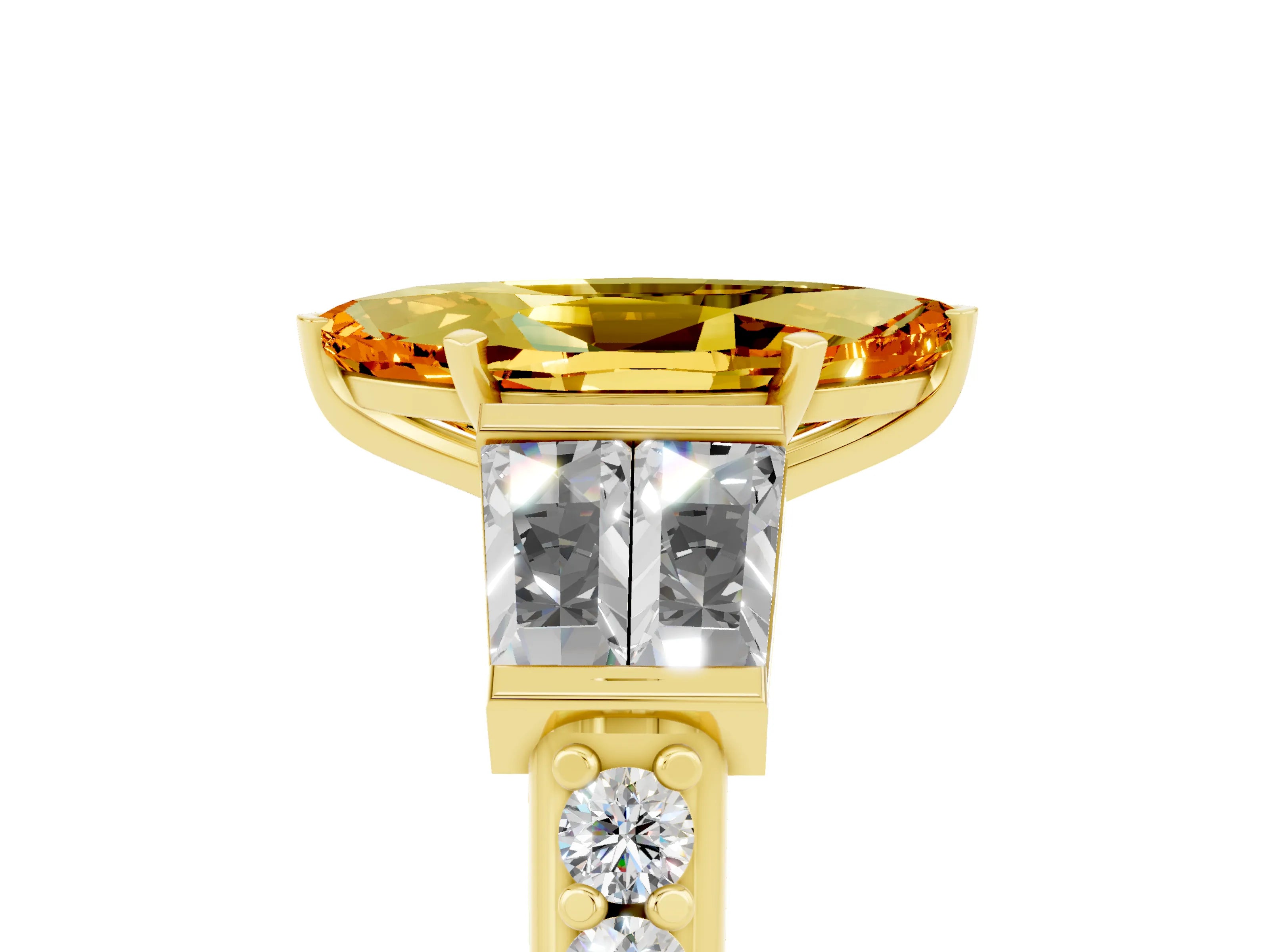 Yellow gold Marquise Cut Citrine Engagement Ring with Baguette Side Stones and Channel Set Band_5