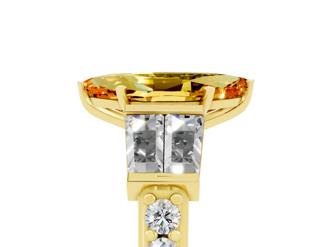 Yellow gold Marquise Cut Citrine Engagement Ring with Baguette Side Stones and Channel Set Band_5