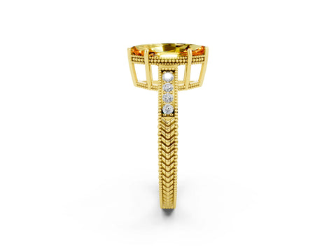 Yellow gold Marquise Cut Citrine Engagement Ring with Milgrain Channel Set Band and Prong Setting_2