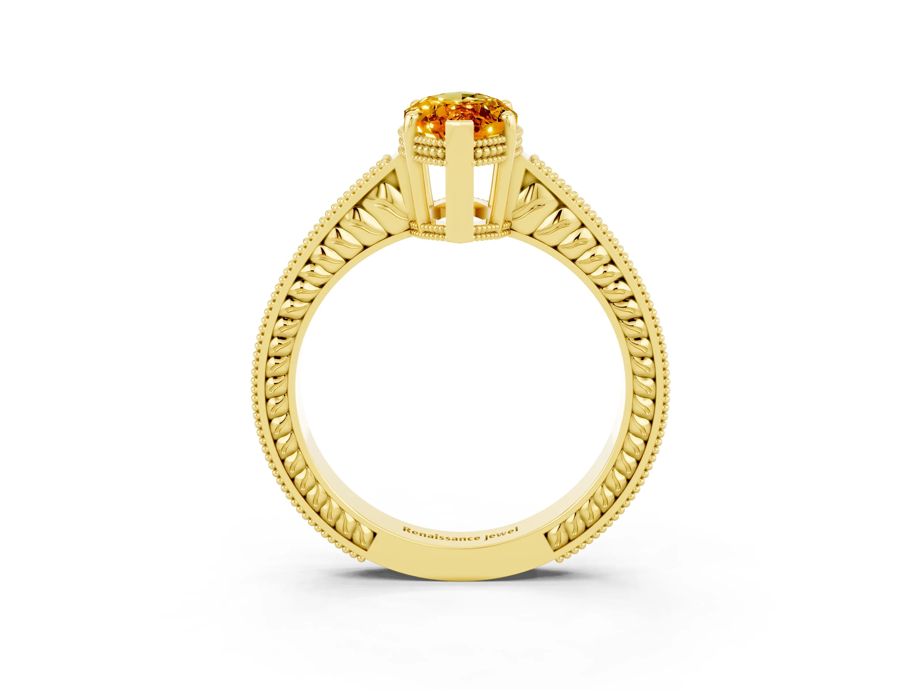 Yellow gold Marquise Cut Citrine Engagement Ring with Milgrain Channel Set Band and Prong Setting_3