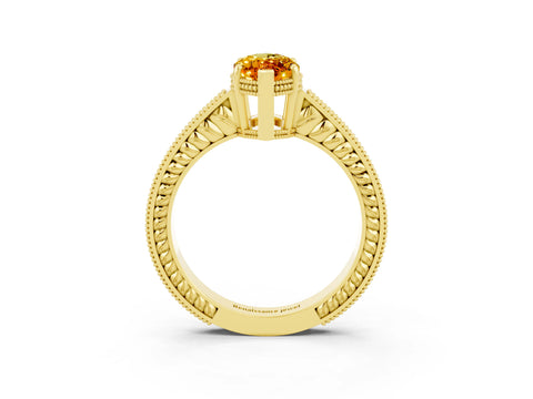 Yellow gold Marquise Cut Citrine Engagement Ring with Milgrain Channel Set Band and Prong Setting_3