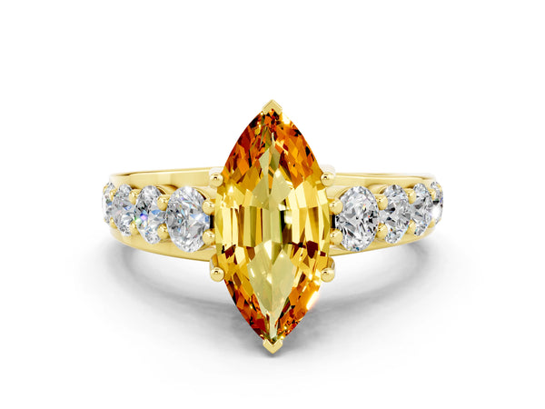 Yellow gold Marquise Cut Citrine Engagement Ring with Pavé Band and Four-Prong Setting
