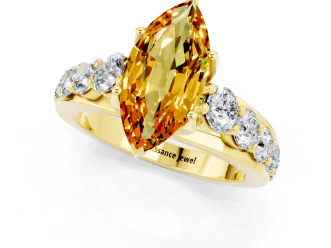 Yellow gold Marquise Cut Citrine Engagement Ring with Pavé Band and Four-Prong Setting_1