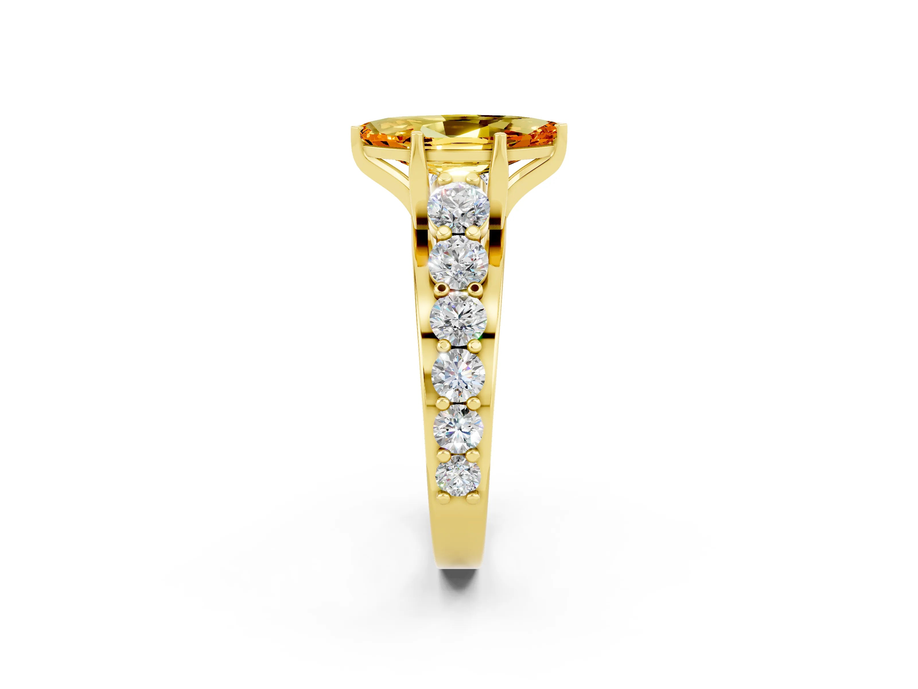 Yellow gold Marquise Cut Citrine Engagement Ring with Pavé Band and Four-Prong Setting_2