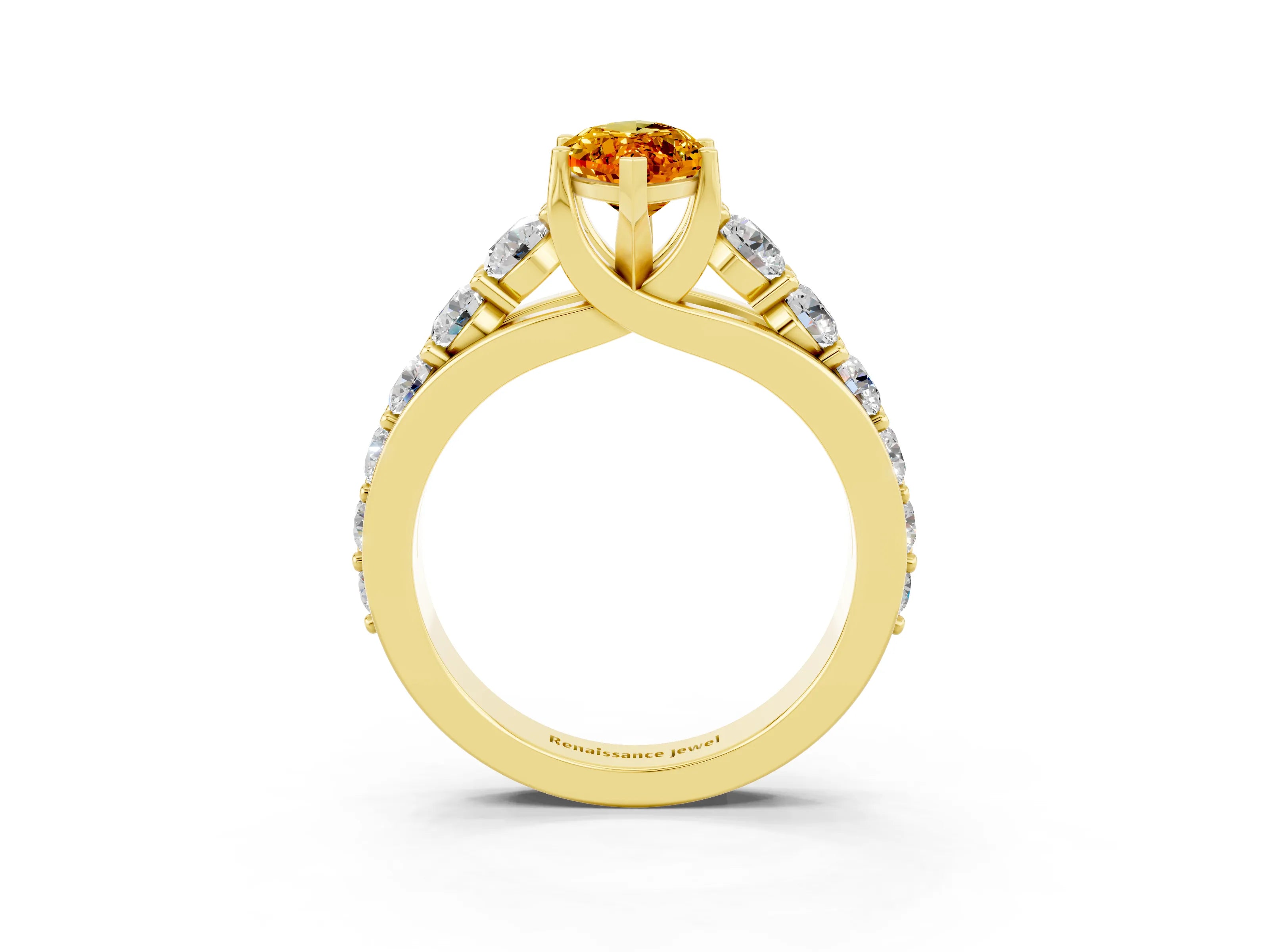 Yellow gold Marquise Cut Citrine Engagement Ring with Pavé Band and Four-Prong Setting_3