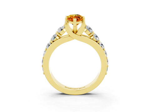 Yellow gold Marquise Cut Citrine Engagement Ring with Pavé Band and Four-Prong Setting_3
