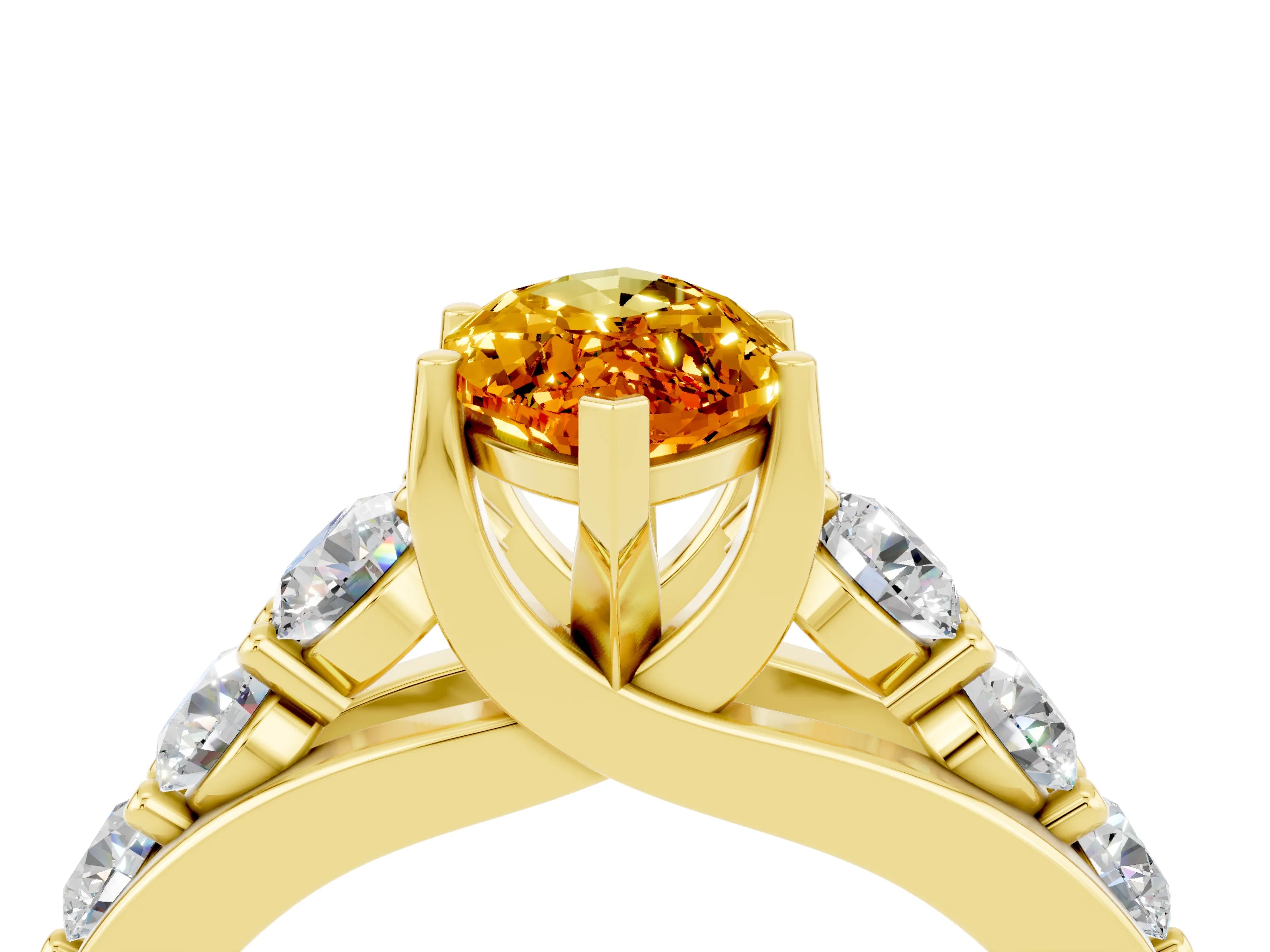 Yellow gold Marquise Cut Citrine Engagement Ring with Pavé Band and Four-Prong Setting_4