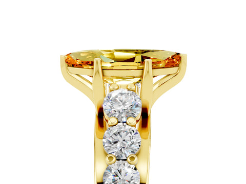 Yellow gold Marquise Cut Citrine Engagement Ring with Pavé Band and Four-Prong Setting_5