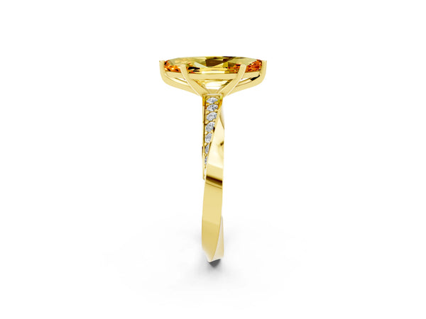 Yellow gold Marquise Cut Citrine Engagement Ring with Side Stone Accents and Four-Prong Setting