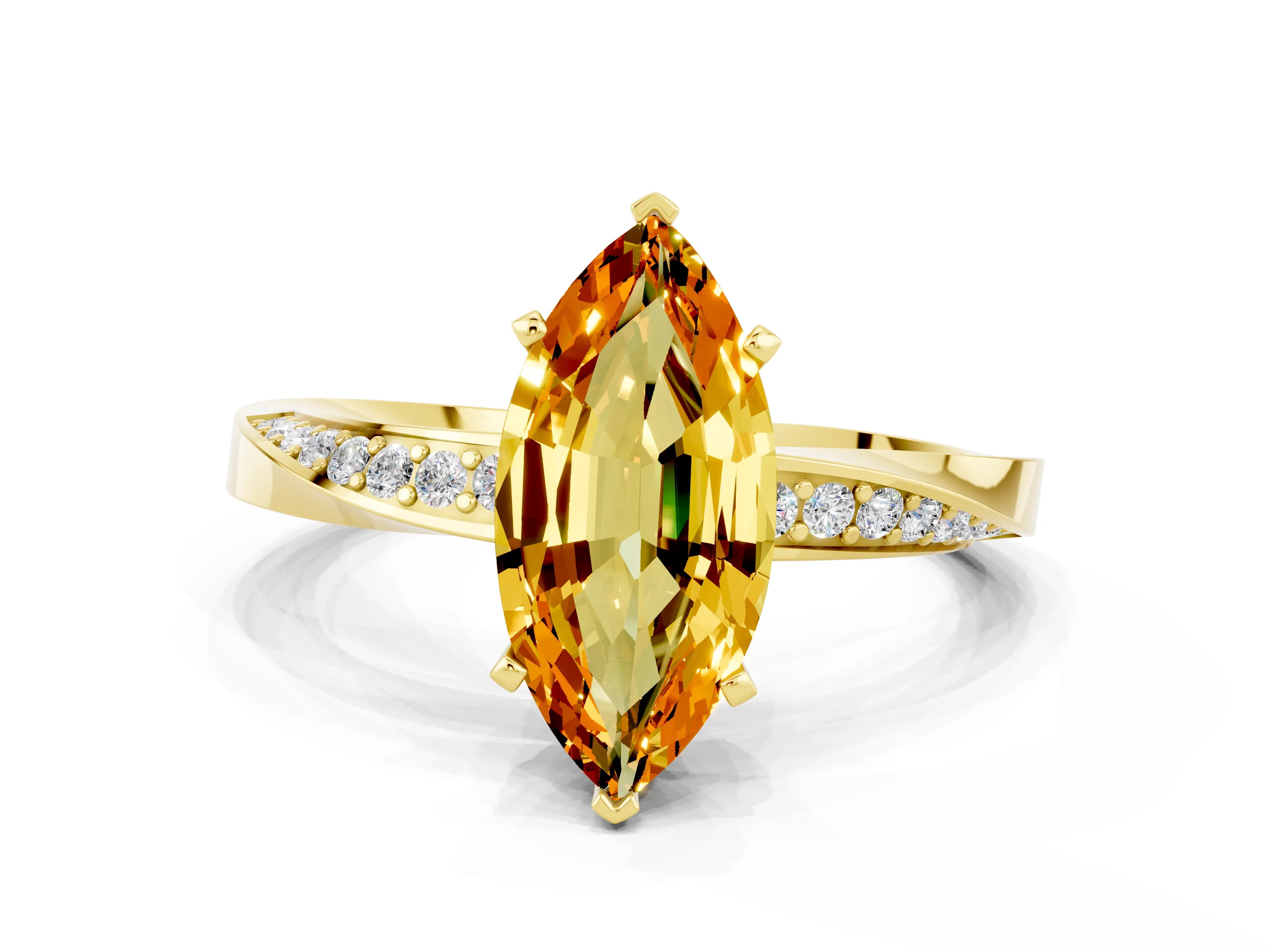 Yellow gold Marquise Cut Citrine Engagement Ring with Side Stone Accents and Four-Prong Setting_27