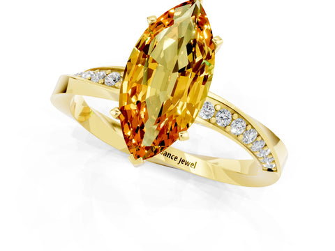 Yellow gold Marquise Cut Citrine Engagement Ring with Side Stone Accents and Four-Prong Setting_28