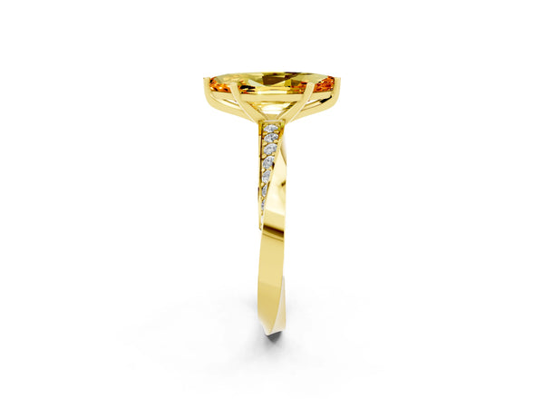 Yellow gold Marquise Cut Citrine Engagement Ring with Side Stone Accents and Four-Prong Setting