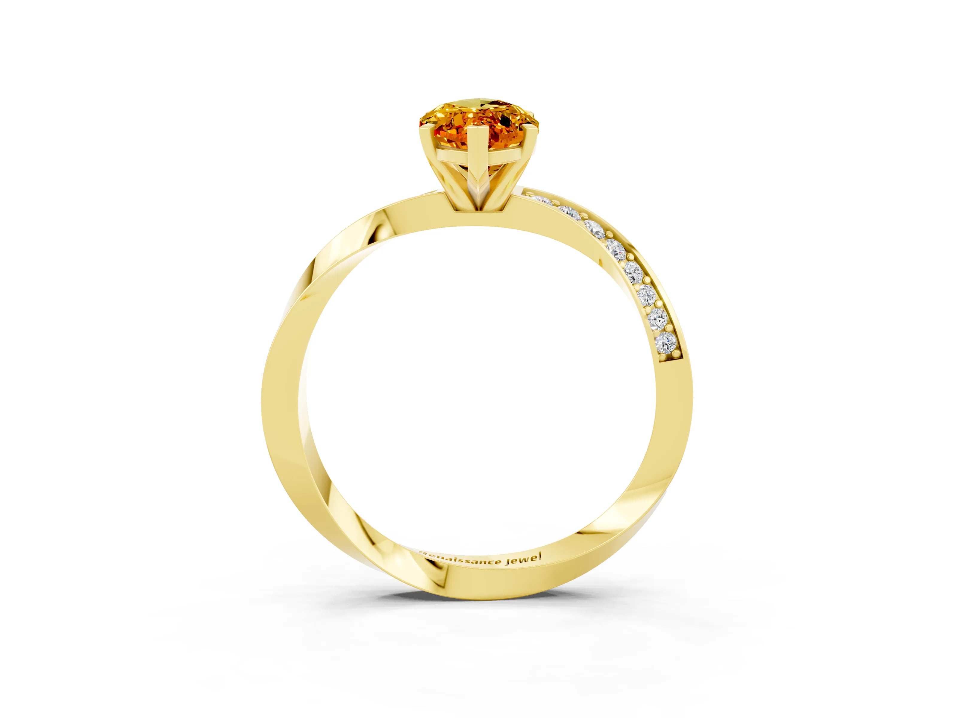 Yellow gold Marquise Cut Citrine Engagement Ring with Side Stone Accents and Four-Prong Setting_30