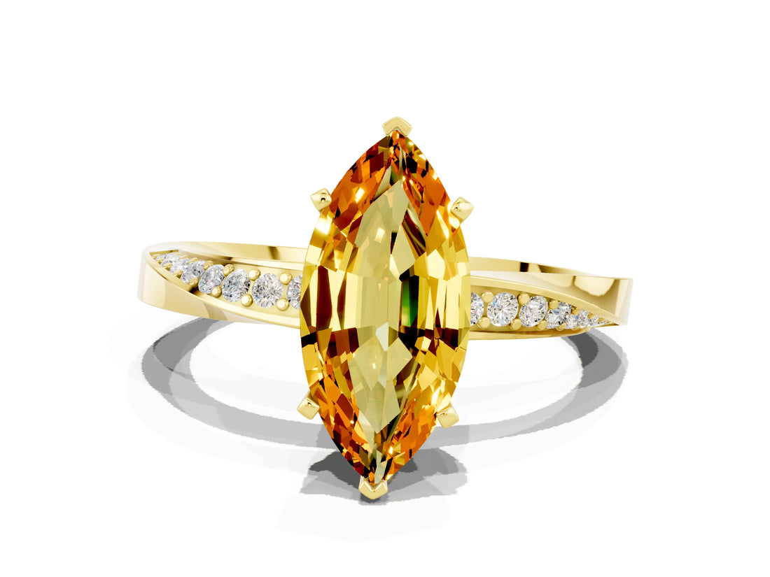 Yellow gold Marquise Cut Citrine Engagement Ring with Side Stone Accents and Four-Prong Setting_60