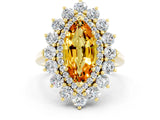 Yellow gold Marquise Cut Citrine Floral Double Halo Engagement Ring with Prong Setting_61