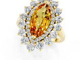 Yellow gold Marquise Cut Citrine Floral Double Halo Engagement Ring with Prong Setting_62