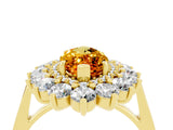 Yellow gold Marquise Cut Citrine Floral Double Halo Engagement Ring with Prong Setting_65