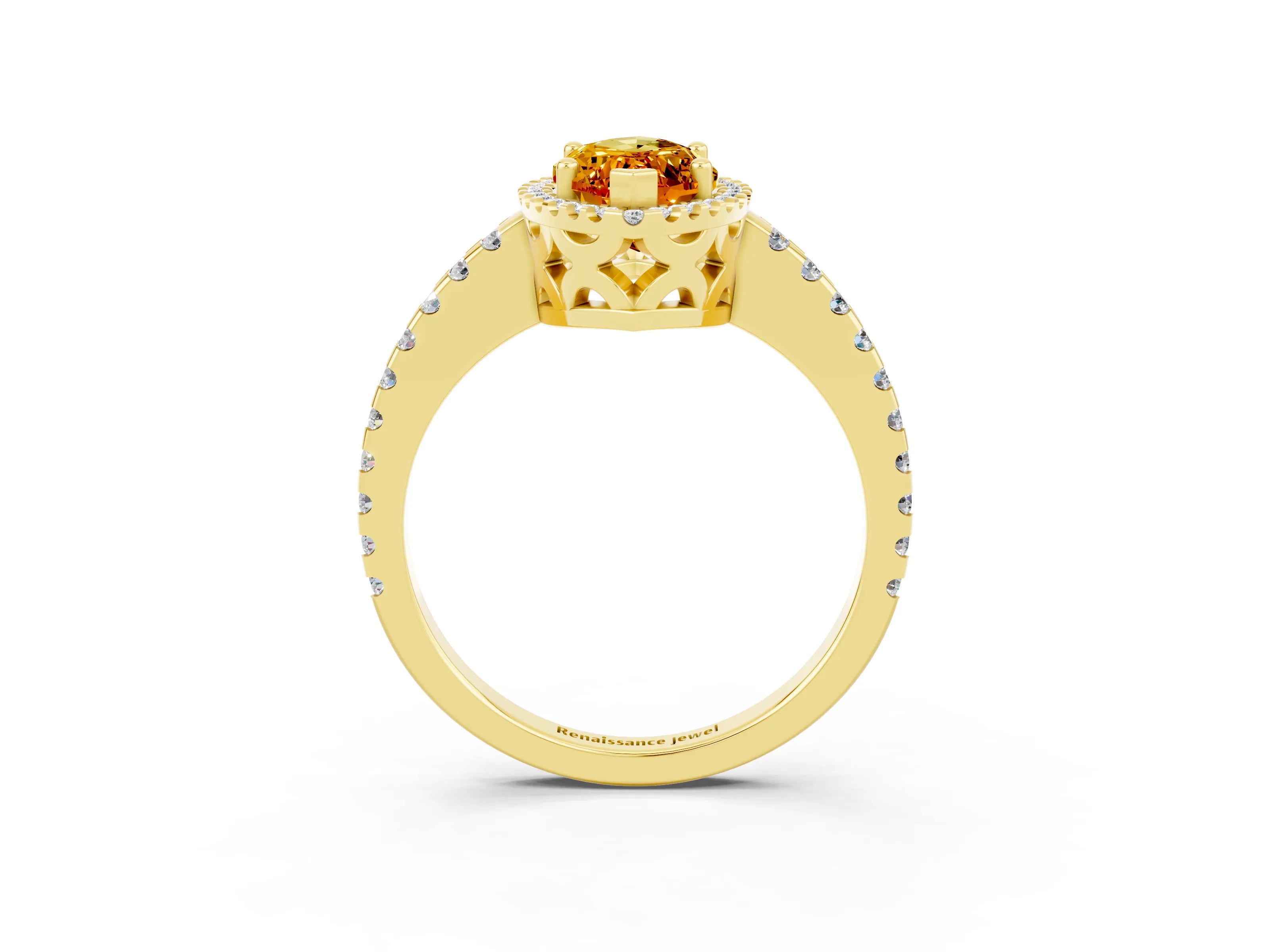 Yellow gold Marquise Cut Citrine Halo Engagement Ring with Pavé Band and Prong Setting_15
