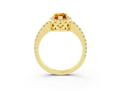 Yellow gold Marquise Cut Citrine Halo Engagement Ring with Pavé Band and Prong Setting_15