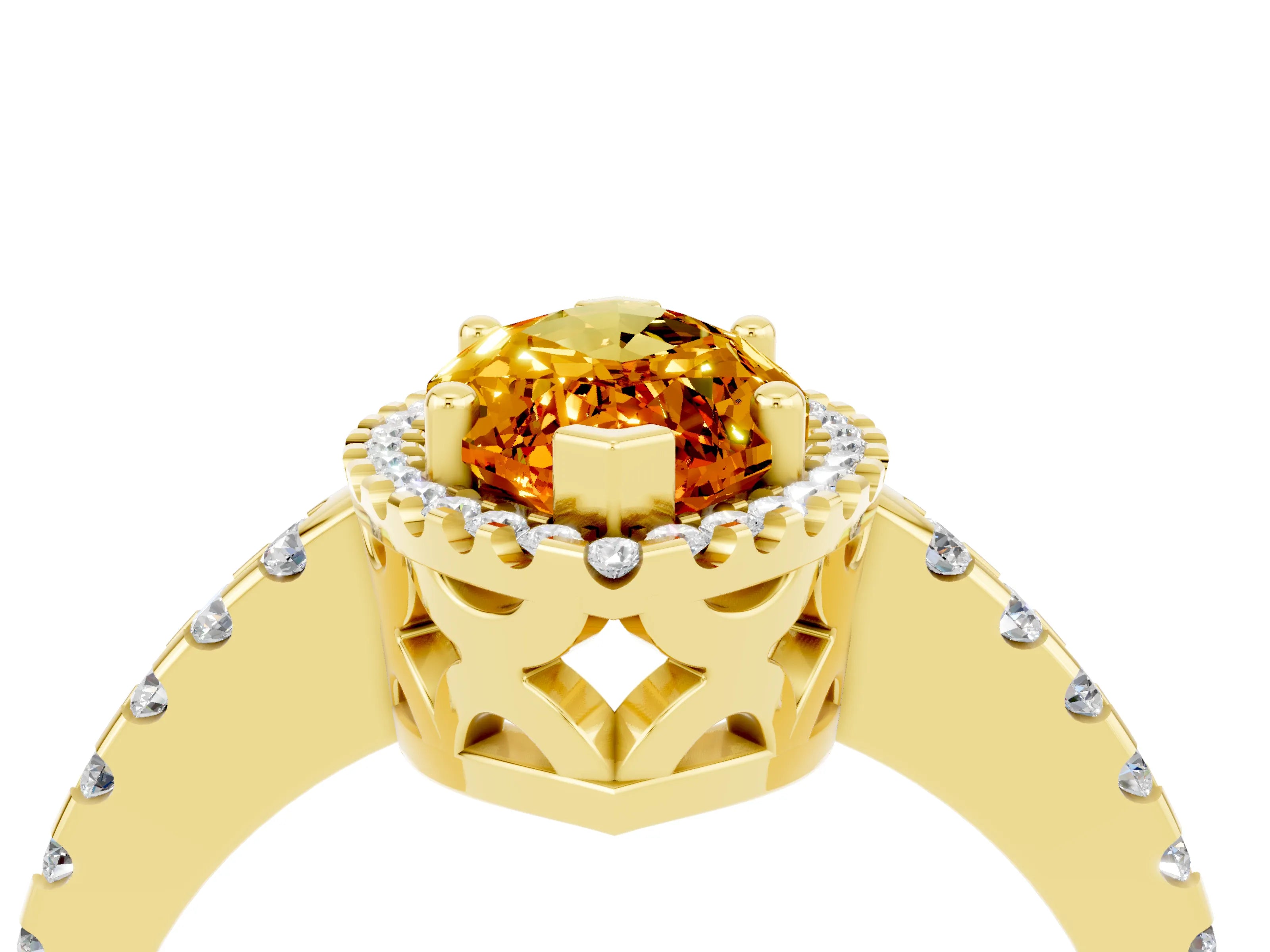 Yellow gold Marquise Cut Citrine Halo Engagement Ring with Pavé Band and Prong Setting_16