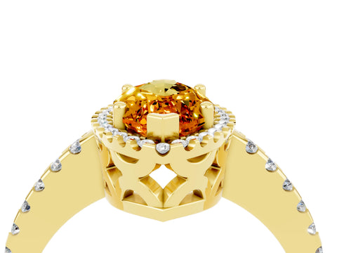Yellow gold Marquise Cut Citrine Halo Engagement Ring with Pavé Band and Prong Setting_16