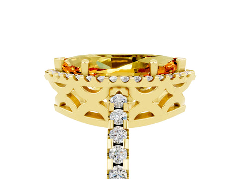 Yellow gold Marquise Cut Citrine Halo Engagement Ring with Pavé Band and Prong Setting_17
