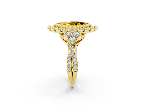 Yellow gold Marquise Cut Citrine Halo Ring with Pavé Band and Four-Prong Setting_14