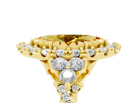 Yellow gold Marquise Cut Citrine Halo Ring with Pavé Band and Four-Prong Setting_17
