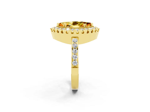 Yellow gold Marquise Cut Citrine Halo Ring with Pavé Band and Prong Setting_2