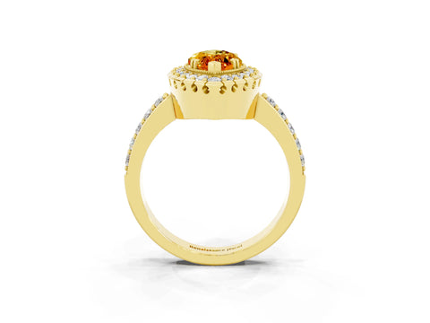 Yellow gold Marquise Cut Citrine Halo Ring with Pavé Band and Prong Setting_3