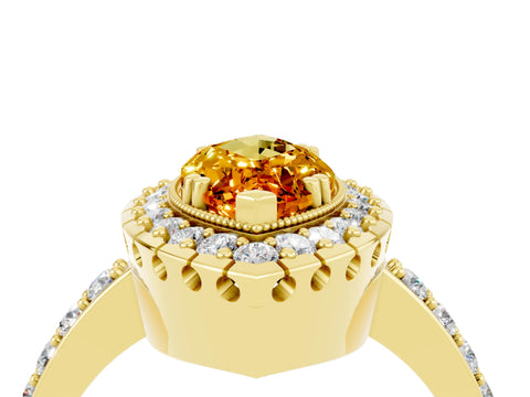 Yellow gold Marquise Cut Citrine Halo Ring with Pavé Band and Prong Setting_4
