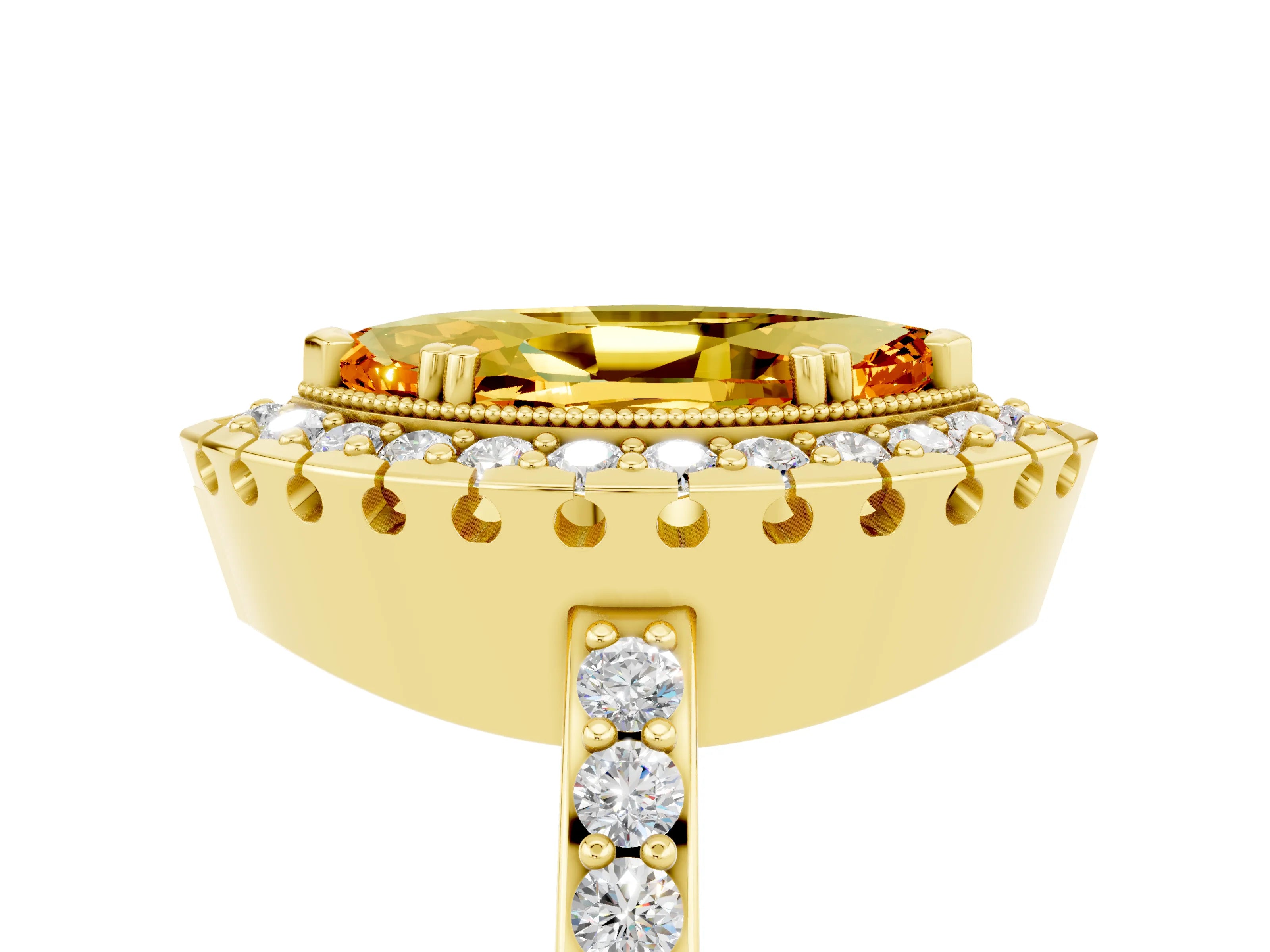 Yellow gold Marquise Cut Citrine Halo Ring with Pavé Band and Prong Setting_5