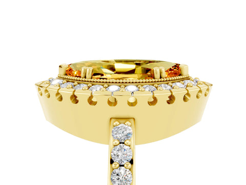 Yellow gold Marquise Cut Citrine Halo Ring with Pavé Band and Prong Setting_5