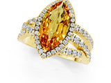 Yellow gold Marquise Cut Citrine Halo Ring with Round Split Shank and Prong Setting_66