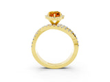 Yellow gold Marquise Cut Citrine Halo Ring with Round Split Shank and Prong Setting_68