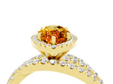 Yellow gold Marquise Cut Citrine Halo Ring with Round Split Shank and Prong Setting_69