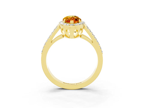 Yellow gold Marquise Cut Citrine Halo Ring with Split Shank U-Prong Band and Four-Prong Setting_3