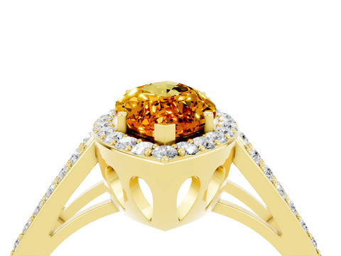 Yellow gold Marquise Cut Citrine Halo Ring with Split Shank U-Prong Band and Four-Prong Setting_4