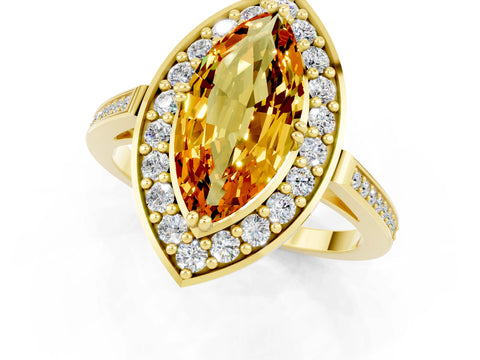Yellow gold Marquise Cut Citrine Halo Ring with Split Shank and Four-Prong Setting_1