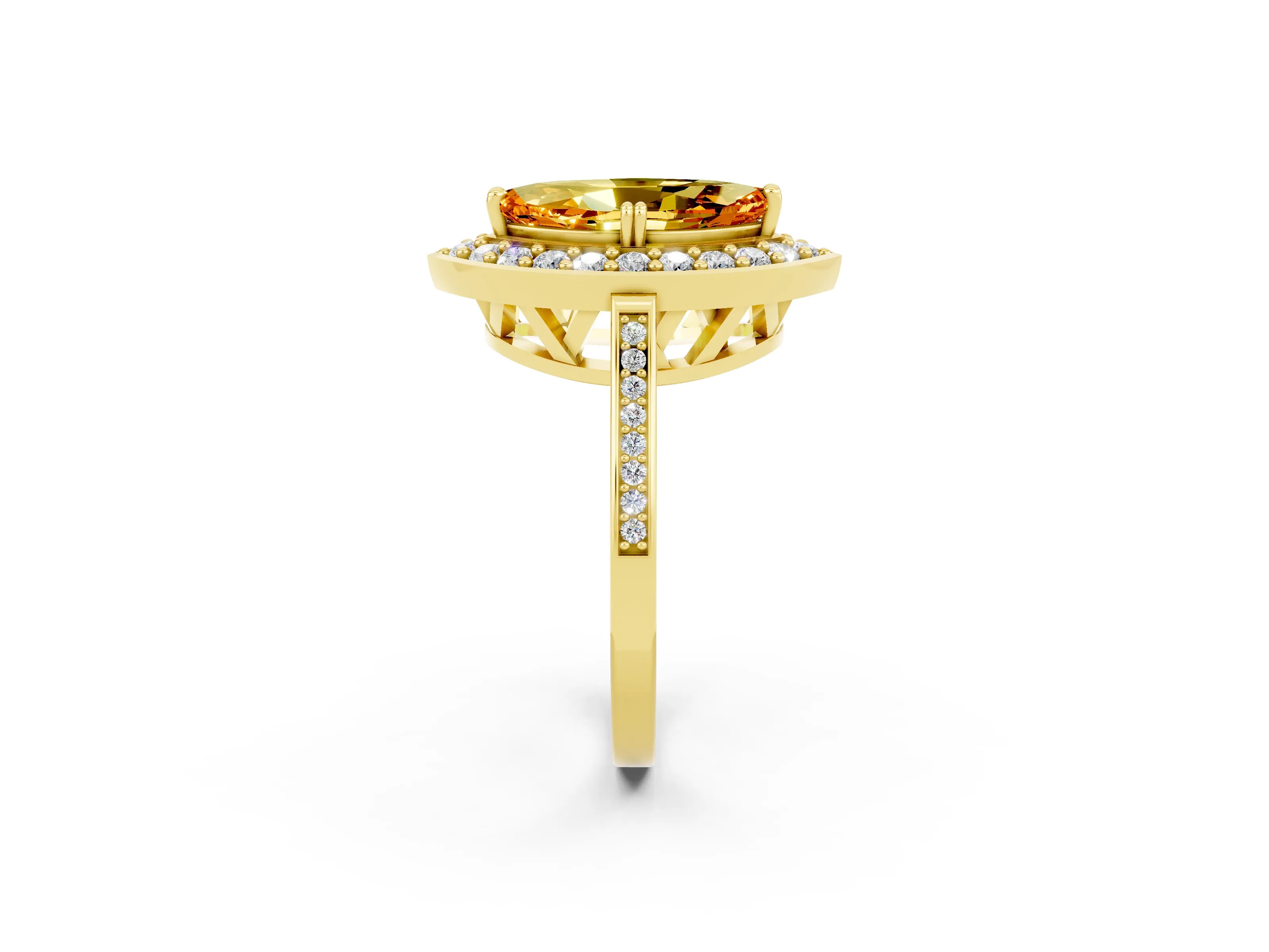 Yellow gold Marquise Cut Citrine Halo Ring with Split Shank and Four-Prong Setting_2