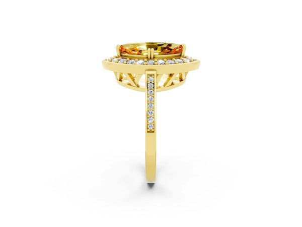 Yellow gold Marquise Cut Citrine Halo Ring with Split Shank and Four-Prong Setting