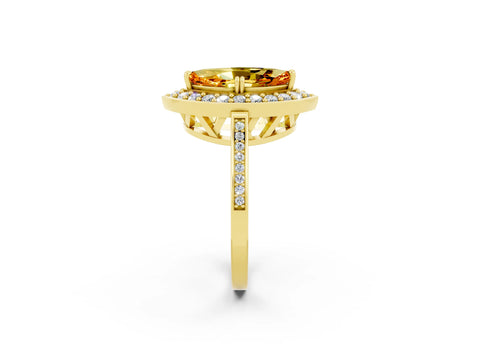 Yellow gold Marquise Cut Citrine Halo Ring with Split Shank and Four-Prong Setting_2