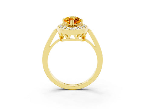 Yellow gold Marquise Cut Citrine Halo Ring with Split Shank and Four-Prong Setting_3
