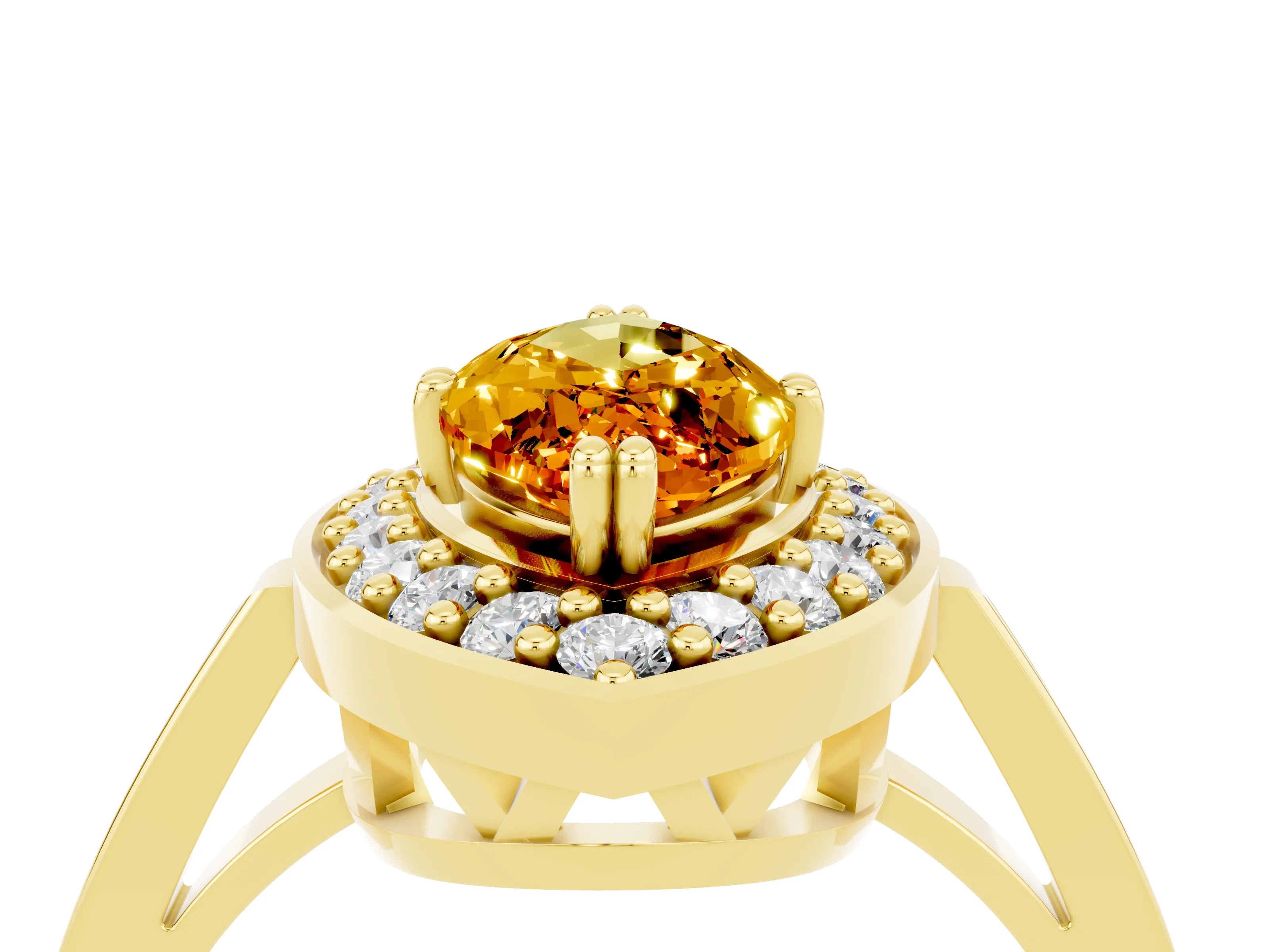 Yellow gold Marquise Cut Citrine Halo Ring with Split Shank and Four-Prong Setting_4