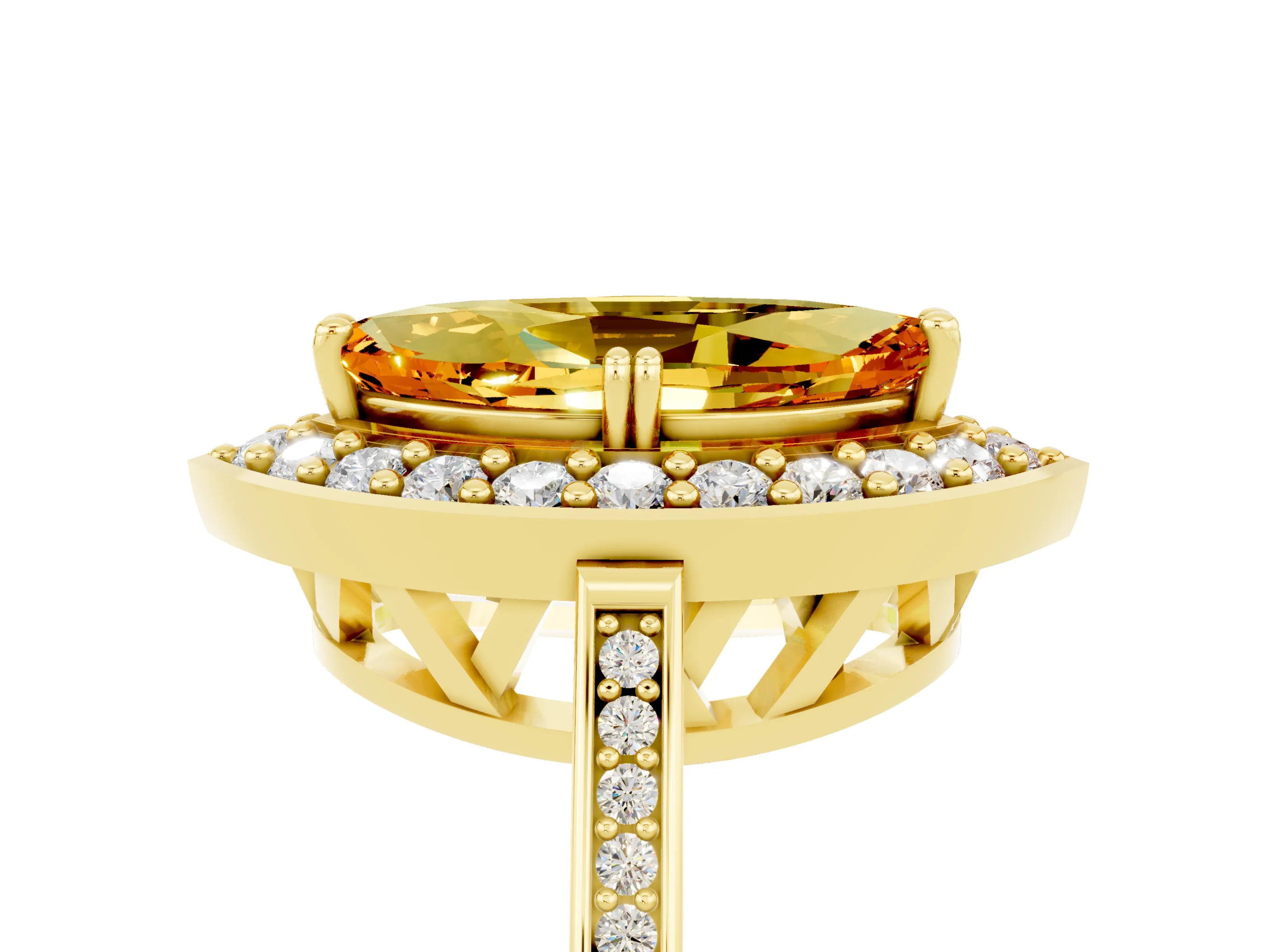 Yellow gold Marquise Cut Citrine Halo Ring with Split Shank and Four-Prong Setting_5
