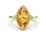 Yellow gold Marquise Cut Citrine Halo Ring with Tapered Band and Four-Prong Setting