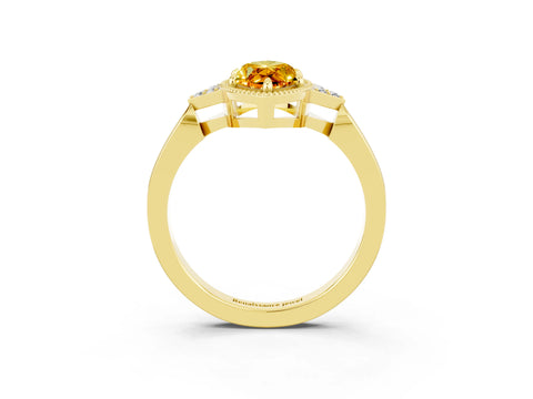 Yellow gold Marquise Cut Citrine Halo Ring with Tapered Band and Four-Prong Setting_3
