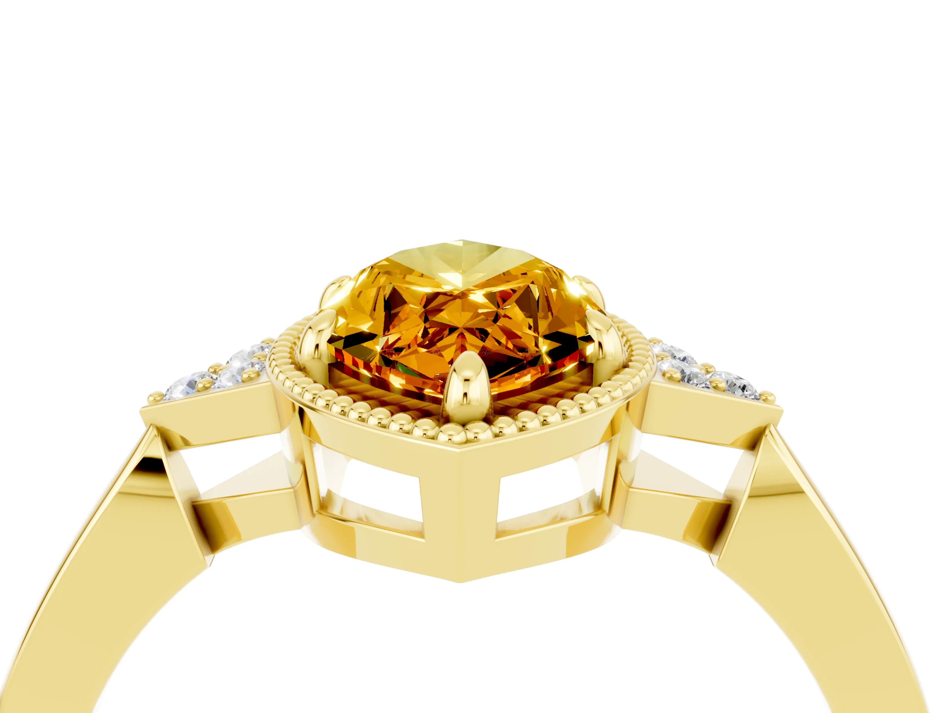 Yellow gold Marquise Cut Citrine Halo Ring with Tapered Band and Four-Prong Setting_4
