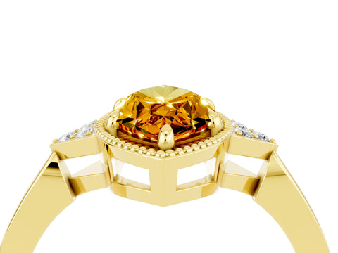 Yellow gold Marquise Cut Citrine Halo Ring with Tapered Band and Four-Prong Setting_4