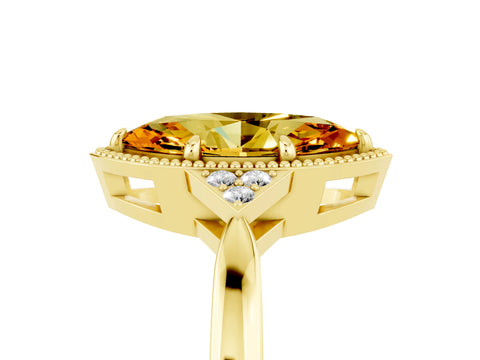 Yellow gold Marquise Cut Citrine Halo Ring with Tapered Band and Four-Prong Setting_5